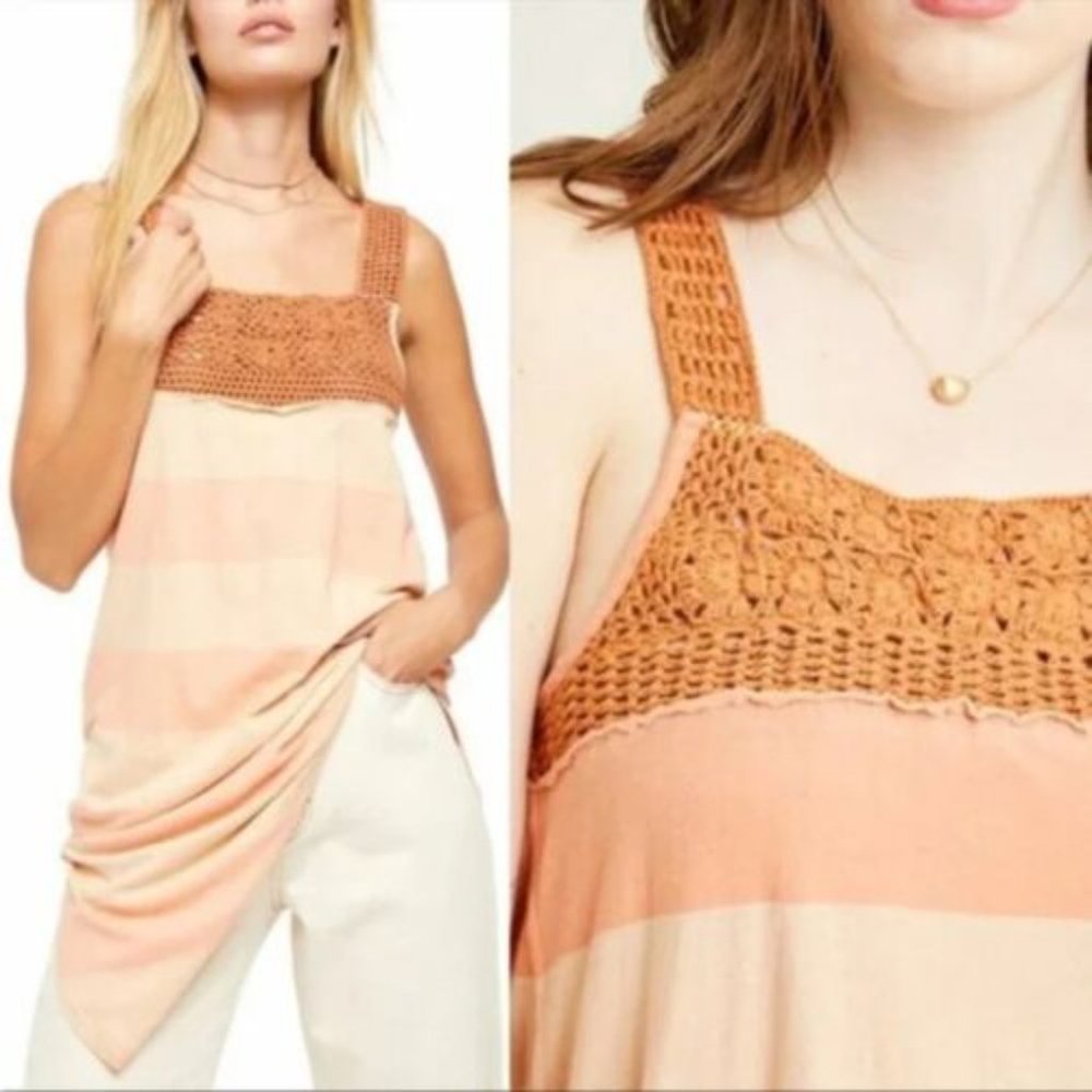 Free People Crochet Trim Sayulita Combo Striped Dress SZ XS